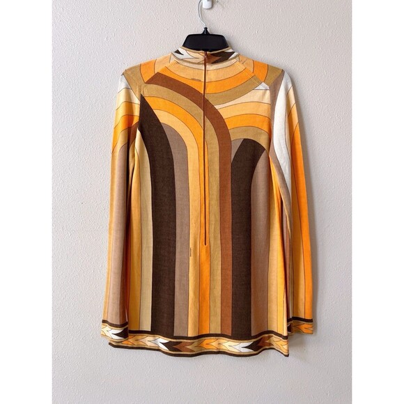 VTG Leonard Paris Geometric Knit Top Large Bergdorf Goodman Yellow Brown AS IS - Picture 7 of 11